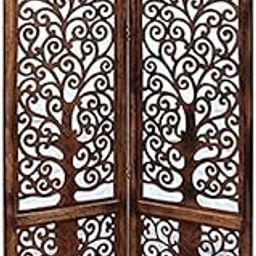 Wooden Room Divider Partition for Living Room, Privacy Partition, Partition Wall, Divider for Makeup Studio/Office - Color: Brown (Design-3, 6 Feet 2 Panels)-picture-13