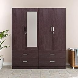 NuSpace | Cartagena Wardrobe | Wooden Almirah for 4 Door 4 Drawer with Shelves & Hanging Space Mirror Wardrobe (Dark Wenge - 40D x 160W x 180H) | 1 Year Warranty | Free Assembly-image-110