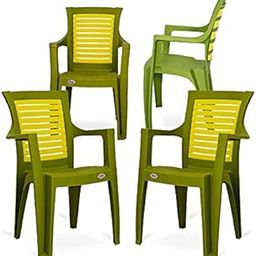 Oaknest Supreme Colour Plastic Chair | Living Room Chair| Plastic Chair for Home | Set of 4 Chairs | Green Colour Chair-4