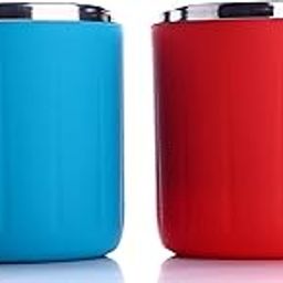 GANESH Happy Time Stylish Coffee/Tea/Milk Mug Plastic with Stainless Steel Inner Mug Cup with Handle, Portable & Easy Clean for Kids & Adult (Set of 2, Multi Color, 200 ml)-0