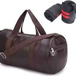 Combo Pack Of Pu-Leather Gym Bag Gym Duffel Bag With Shoulder Strap For Men's & Women's With Red Wrist Support Band For Daily Exercise., 23 Cm-image-34