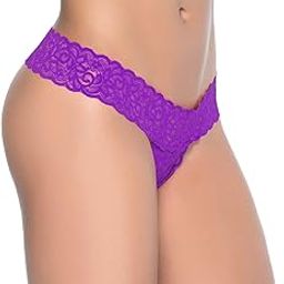 PinkZaar Women Lycra Lace Nylon Spandex G-String Panty Free Size Fits S M L (Pack of 1) Purple-image-7