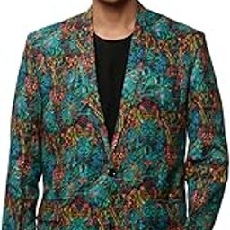 Men's Notched Lapel Printed Turquoise Blue Single-Breasted Blazer-SOBLZ-080-9_TurquoiseBlue-image-19