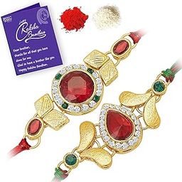Sukkhi Rakhi for Brother Cluster Kundan Combo & Designer Gold Plated with Roli Chawal & Greeting Card|Set of 2|CB73473-image-40
