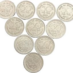 Vintage Indian 50 Paise Nickel Coins Collection, Years 1960-1971, Set of 10-5