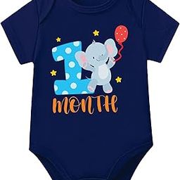 Monthly Milestone One Month Birthday Unisex Cotton Baby Romper Bodysuit For New Born. 1 Month Baby Boy Girl Dress Clothes For Photoshoot.-image-89