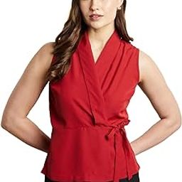 Women's Solid Sleeveless Wrap Top (Regular Fit | Desk-to-Dinner)-image-95