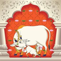 WALLP ® Decorative Wall Art, Canvas Print, White Holy Cow with Calf, (12 In x 12 In) Art For wall Decoration, Home, Office, Living Room, Bed room Wall Art-39