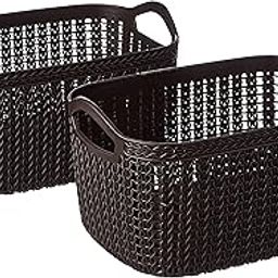 Kuber Industries Unbreakable Plastic 2 Pieces Multipurpose Medium Size Flexible Storage Baskets|Fruit Vegetable Bathroom Stationary Home Basket with Handles (dark brown) -CTKTC39035-image-97
