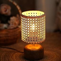 Boho Rattan Table Lamp I Bedside Table Lamp I Indonesian Premium Natural Rattan Cane & Braided Beize Wire I Office Desk Lamp I Night Lamp Bedroom/Living Room-25