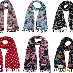 Women's Printed Scarf and Stoles, (Multicolor, FS10129) - Pack of 6-32