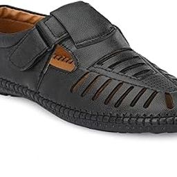 Men's Laser Cut and Stitched Roman Sandal with Buckle Strap-image-37