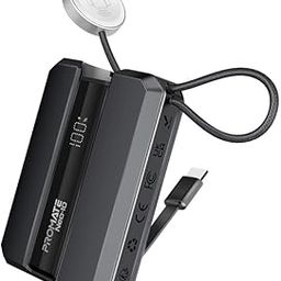 Promate Power Bank 10000mAh with Built-In USB-C Cable, 30W USB-C™ Power Delivery, Dual Type C Input & Output, Apple Watch Charger, LED & Charge Protection Power Bank for iPhone & iWatch, Neo-10, Black-13