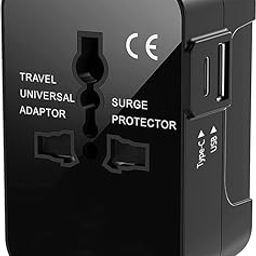 Basics India Universal Travel Adapter with Surge Protection & USB-C Charging – All-in-One Global Power Converter/Compatible with Smartphones, Laptops, Camera, Mobiles, Tablets (Black)-13