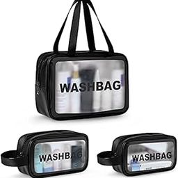 RNTR® Cosmetic Pouch, Make up Bag for Home & Travel, Toiletry Bag for Cosmetics, Brushes, Accessories Set of 3 - Wash Bag - Light Pink and Black (Black)-image-58
