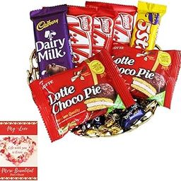 SFU E Com Delcious Chocolate Gift Hamper With Golden Tray | Valentine Chocolate With Love Greeting Card | Valentine Chocolate Hamper | 028-74