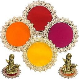 JAYMITA Velvet Embroidery Pooja Aasan for Temple Idols, 4X4 Inch, Multicolour Pearl Border, Pack of 4-picture-13