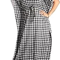 Women's Checkered Full Cotton Kaftan, Nighty, Maxi, Nightgown WSR-154-image-44