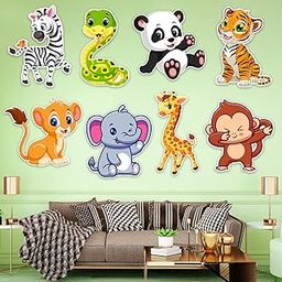 Zyozique Jungle Theme Birthday Cardstock Cutout with Glue Dot for Kids Theme for Baby Shower Happy Birthday Decorations Supplies (Pack of 9)-4