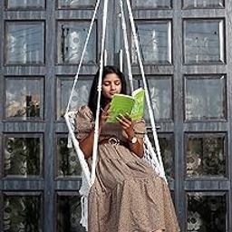Patiofy Premium Square Swing for Adults for Home/Swing for Balcony/Swing for Kids/Hammock Hanging Swing Chair/Swing for Garden/includes Free Red Square Cushion & Hanging Kit/ 150Kg Capacity-White-image-10