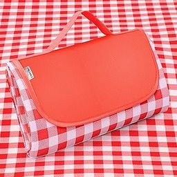 GIRLEARLE 80x60 Extra Large Family Picnic & Outdoor Beach Blanket, Portable Foldable Picnic Blankets Waterproof Sandproof with Tote, Picnic Mat for Camping, Travel, Hiking on Grass(Red and White)-image-35