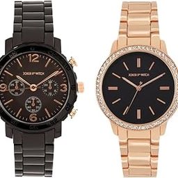 Stainless Steel John And Jane Couple Analogue Watches, Black Dial, Rose Gold Band-image-36
