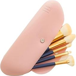 INOVERA (LABEL) Silicone Large Makeup Brush Holder - Cosmetic Face Brushes Pouch - Magnetic Anti-Fall Out, Sleek and Soft Makeup Tools Organizer for Travel (Rose Gold)-image-13