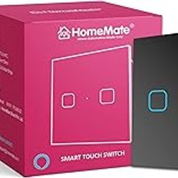 HomeMate® WiFi 2 Gang Touch Switch | No Hub Required | Compatible with Alexa and Google Home | 15 A (1, Black)-19