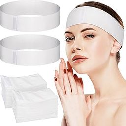 100PCS Disposable Spa Facial Headbands, Elastic Headband Wrap with Adjustable Magic Tape, Stretch Non-Woven Facial Bandeau, Soft Skin Care Essential Headband with Convenient Closure-image-59