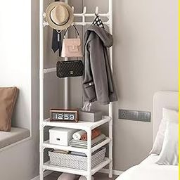 YellowCult Corner Clothing Rack for Bedroom 4 Tier Clothes Organizer with Hanging Rod, Hooks & Storage Shelves – Space Saving Metal Coat Rack for Home Dorm Closet Living room Hall Hostel Easy Assembly-image-13