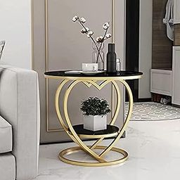 Al Hama Decorative Accent Coffee Table Simple Modern Bedside Cabinet Round Table Engineered Wood Top and Metal Frame Table Living Room Sofa Side Table. (Golden and Black)-13