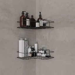 dealzone Storage Organizer Pack of 2 for Bathroom and Kitchen Corner Wall Mounted Rack Shelf Bathroom Accessories Storage Rack (8 & 9", Black CED Powder Coated)-image-13