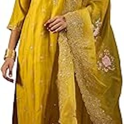 Women's Silk Blend Embroidered Straight Kurta and Pant with Dupatta Set (KH9YL7931)-picture-6