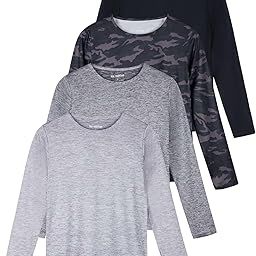 4 Pack: Women's Dry-Fit Tech Stretch Long-Sleeve Athletic Workout T-Shirt (Available in Plus Size), Set 5, Medium-image-12