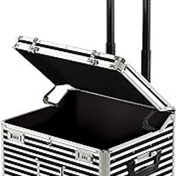 Vaultz VZ00685 Locking Mobile Rolling File Storage Chest, Letter/Legal Wheelie Case, 2 Combination Locks, 15.5 x 14.5 x 17.5 Inches, Black/White Stripe-1