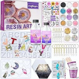 Craftinger DIY 85 Pcs Pro Resin Art Kit with 200 Gm Resin and Coasters Alphabet Keychain Earring Making Kit with Pigment Glitter Mica and More, Multicolour-14