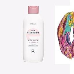 glow essentials body lotion with vitamins e & b3-250 ml and colourful head band for girls/women - combo-69