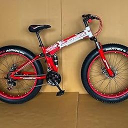 Foldable Mountain Bike, 26-inch Fat Tyres, Disc Brakes, Red and White, Hartex Xtra Action Tyres, 21-Speed-23