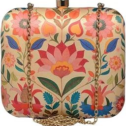 Floral Printed Clutch Bag With Detachaible Chain Strap-image-50