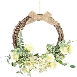 MERISHOPP Rattan Hoop Flower Wreath Spring Front Door Garland Decoration White|Home & Garden|Home D?©cor|Floral D?©cor-image-37