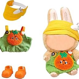 3Pcs Set Doll Clothes, Crochet Plush Toy Outfit with Accessories - Orange Overalls, Yellow Hat & Shoes for 15-17cm Soft Dolls, Premium Knitted Wardrobe (NO Doll)-image-19