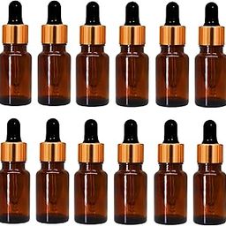 Mkd2 Rise 10 ML Amber Round Empty Glass Bottle + Glass Dropper + Gold Ring + Silcon Black Teat, Refillable, Leak Proof (Pack of 12) For Essential Oils, DIY Perfumes-15