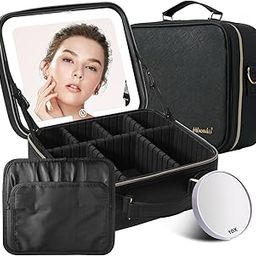 Mocado Travel Makeup Bag with LED Mirror,Makeup Organizer,Makeup Case with 3 Color Lighted Setting and 10x Magnifying Mirror,Portable Storage and Adjustable Dividers Cosmetic Bag, Black-2