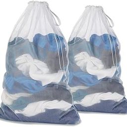 Mesh Laundry Bag With Drawstring For Delicates, Washing Machine,Traveling,College,Dirty Clothes/Net Big Size Heavy Duty Reusable Door Foldable/Garment White 2 Pack-image-64