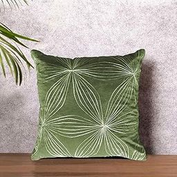 Trending Home Collection Cotton Velvet with Cord/DORI Embroidered Stitched Zippered Cushion Cover (SAGE Green) | 16x16 Inches | Set o f 2|-image-41