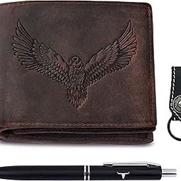 Zev Vintage Brown Leather Wallet, Black Pen & Keychain Combo Gift Set for Men-image-90