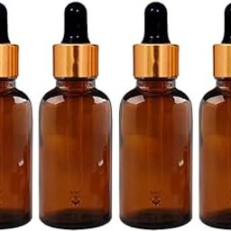 Set of 4 - 30 ml Glass Round Amber Bottles with Golden Dropper Silicon Teat refillable Leak Proof for Essential Oils serum Bottle and face Oils-image-37