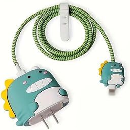 Like Star Protective Case Cover 4in1 Compatible with Apple 20W/18W iPhone USB-C Power Adapter Charger Protection Case with Wire Saver,3D Cartoon Character Case 360 Degree Protection Cover(Dyno Green)-14