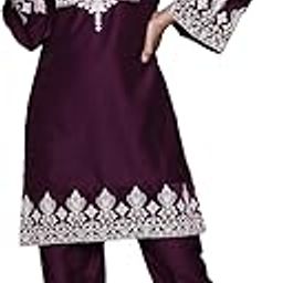Women Violet Embroidered Short Straight Tunic with Embroidered Bottom-picture-33