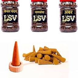 Lsv Premium dhoop Cone Set Kesar Chandan,Nag Champa,Amber Fragrances, 3 Jars-image-19